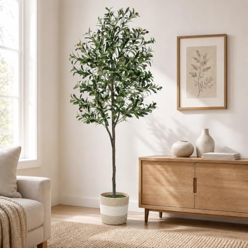 6FT Artificial Olive Tree with Basket - Realistic Indoor Faux Plant