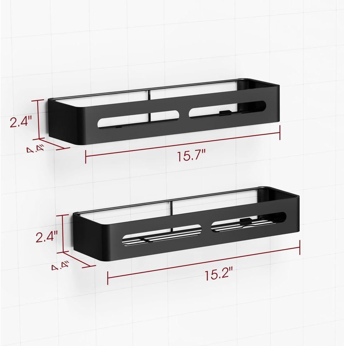 Sakugi Shower Caddy - XX-Large Rustproof Adhesive Organizer | Stainless Steel Shower Rack, Black, 2 Pack