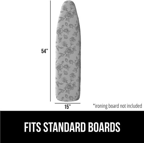 GORILLA GRIP The Original Ironing Board Cover and Pad, Silicone Coating, 400°F Scorch Resistant Thick Padding, Heavy Duty Iron Covers Standard Boards, Hook and Loop Fastener Strap, Gray Floral 15x54