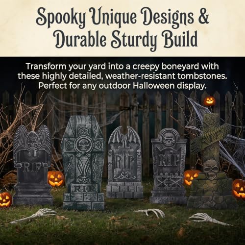 5 Pack Foam Tombstones Halloween Decor Outdoor Graveyard Stakes with RIP