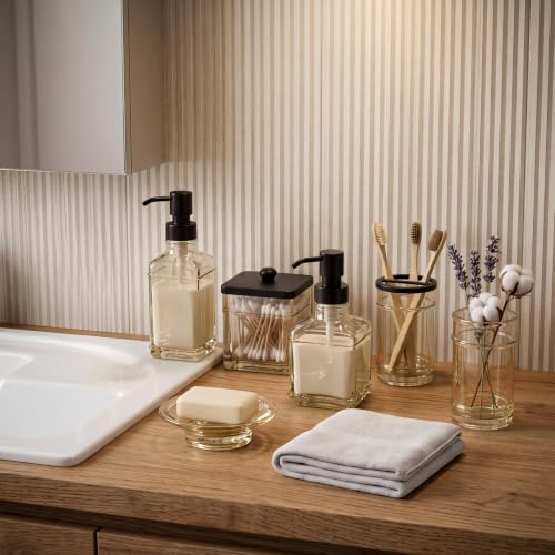Glass Bathroom Accessories Set - 6-Piece Pale Champagne Glassware