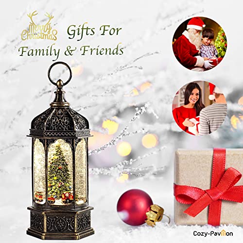 Christmas Snow Globe Lantern with Music & Swirling Glitter - Nutcracker & Train Rotating Decor, 12.7"