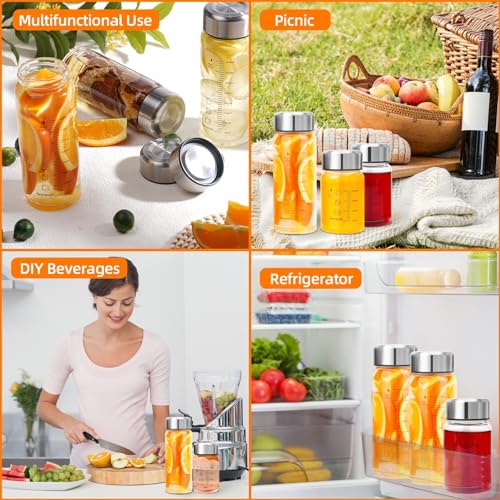 16 oz Glass Juice Bottles with Wide Mouth and Stainless Steel Lids - Reusable Leakproof Water & Smoothie Bottles