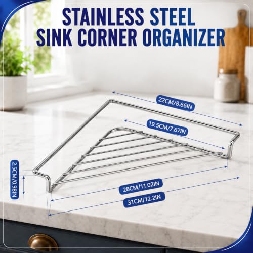 Stainless Steel Corner Sink Shelf with Wire Rack - Space Saving Kitchen Organizer