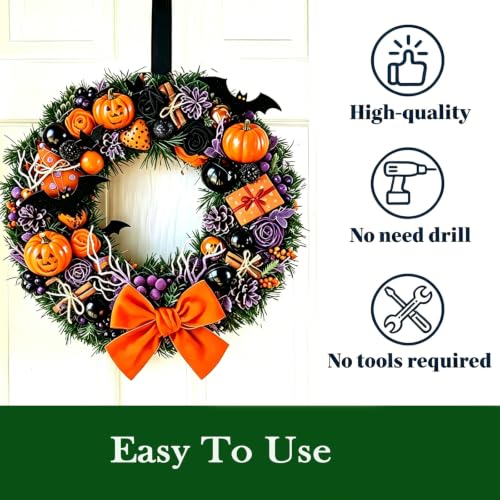 Heavy-Duty Adjustable Wreath Hanger for Front Door Black - Supports Up to 30 lbs