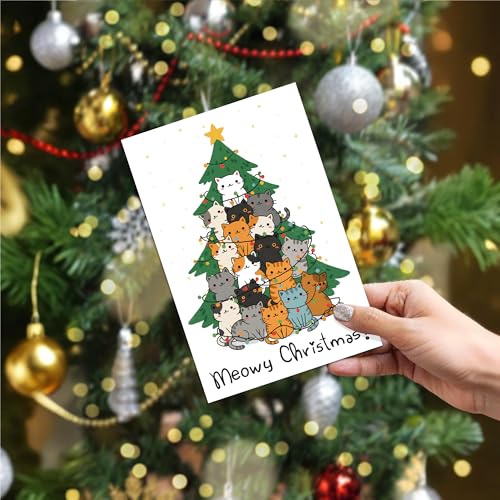 Funny Cat Tree Christmas Card for Cat Mom Cat Dad - Meowy Christmas - Cat Variation
