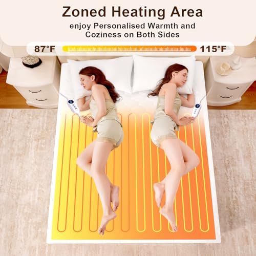 Queen Size Electric Heated Mattress Pad with Dual Control, 9 Heat Settings & Auto Shut Off