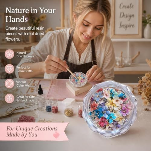 Color 6 Dried Flowers for Nail Art, Natural Pressed Botanical Accents, 1 Piece