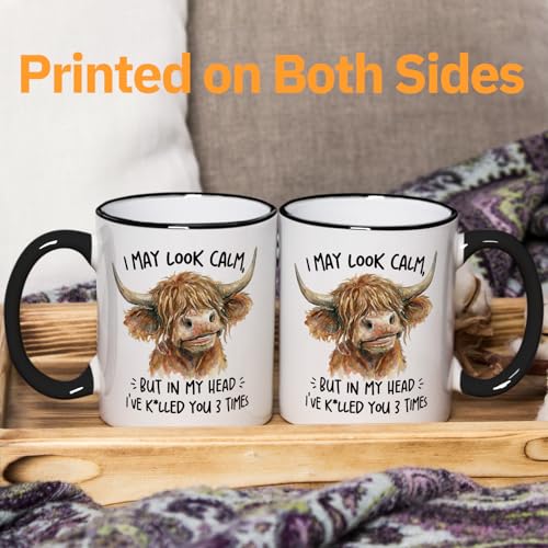 Funny Highland Cow Mug 11oz - Sarcastic Animal Gift for Coffee Lovers