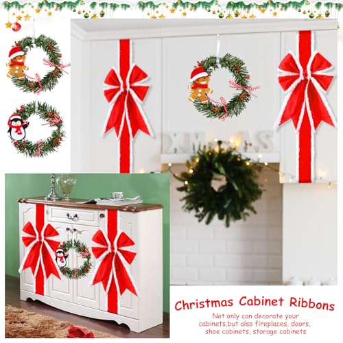 Christmas Cabinet Bows and Wreaths Set - Red White, Cute Variation