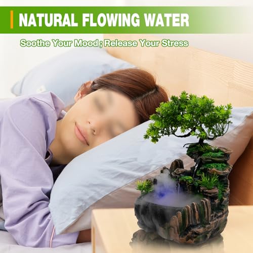 Indoor Tabletop Fountain with Mist Maker and LED Light - Decorative Waterfall