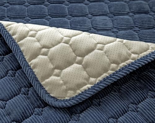 Navy Blue Corduroy Reclining Chair Cover Non Slip Washable 50x60cm