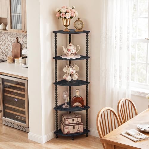Black 5-Tier Corner Bookshelf - 51 Inch Steel Frame Space Saver
