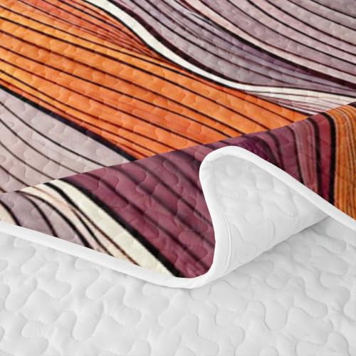 Geometrical Abstract Waves Quilt Set Queen Size - Orange Grey Red | Bohemian Lines Coverlet