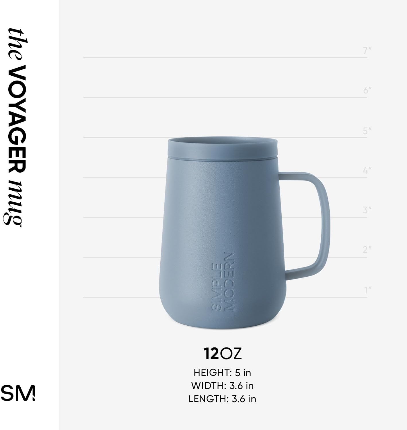 Simple Modern Voyager Signature Mug - Travel Coffee Tumbler with 360° Lid & Handle | 12oz, Blue Dune