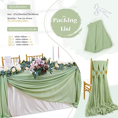 Sage Green Chiffon Table Runner 15 Pieces 27x120 Inches for Party & Wedding Decor - Variation of Sage Green / 15pcs 27x120 Inches