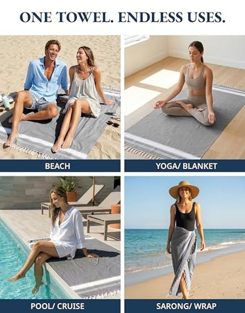 LANE LINEN Beach Towel, Oversized Beach Towel 39"x71", Lightweight Beach Essentials for Women, Large Pool Towel, Absorbent & Quick Dry, Sand Free Beach Towel - Alloy
