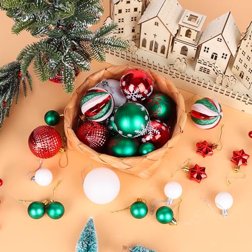 Christmas Ornaments Set 44pcs Red Green White Shatterproof Holiday Decorations