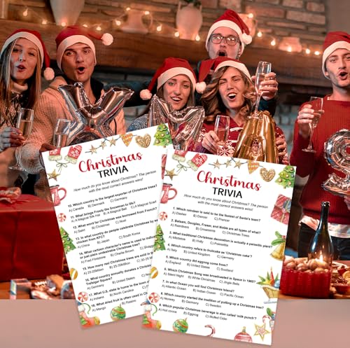 Christmas Trivia Game Pack of 30 Cards - Holiday Party Fun for Family & Adults