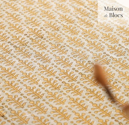 Sage & Yellow Cotton Hand Block Printed Tablecloth - 60x60 Inches, Square
