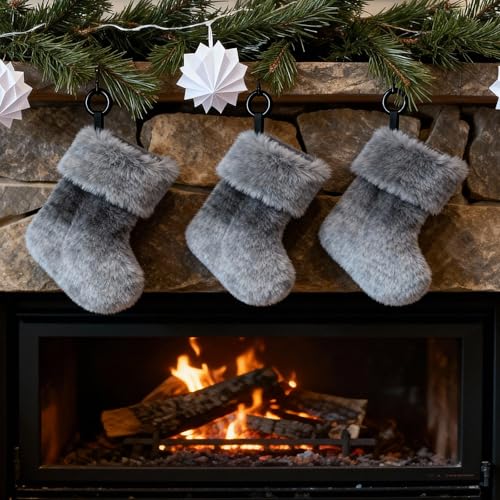 Small Christmas Stockings 9 Inch for Dolls - Black Faux Fur Tie-Dye Decoration