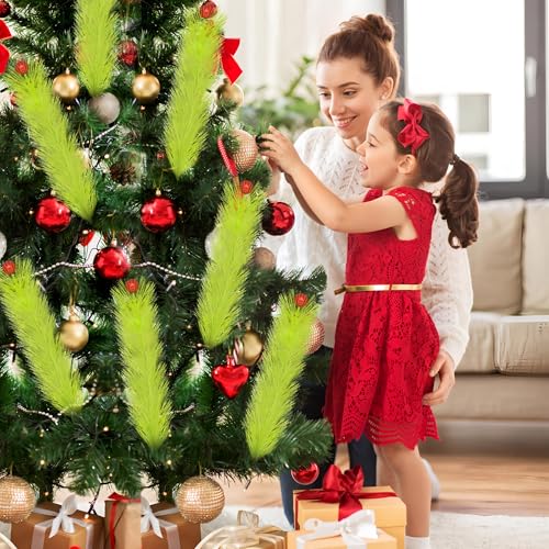 12 Pack Lime Green Christmas Tree Picks with Red Glitter Balls - Holiday Tree Decorations