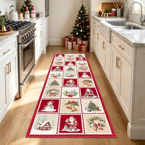 Christmas Red Non Slip Washable Runner Rug 2x6 ft - Holiday Home Decor