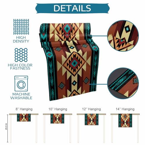 Farmhouse Cotton Linen Table Runner 13x48 Inches for Dining Table, Washable Ethnic Tribal Boho Style - Variation of THIS listing