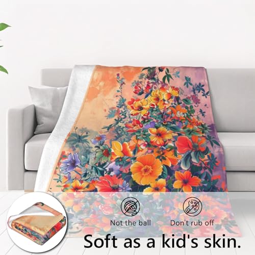 80x60 Inch Whimsical Sleeping Gnome Flannel Blanket Garden Daisy Butterfly Bird Throw - Light & Soft