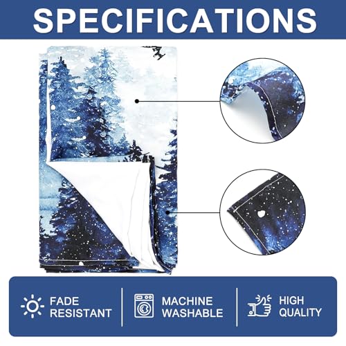 Waterproof Christmas Tablecloth 60x104 Inch Winter Forest Decor Blue