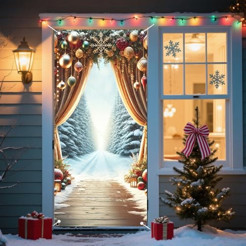 Nuxovilar Snowy Arch Christmas Door Cover Banner 35x71 Inches - Holiday Decor - Variation BB00068