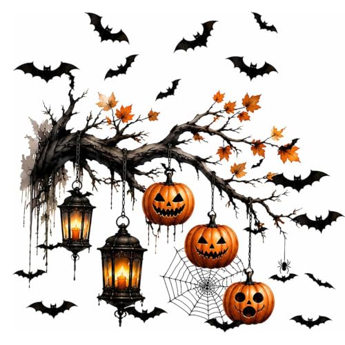 Halloween Window Clings Spooky Pumpkin Lantern Bat Tree Design - Style25