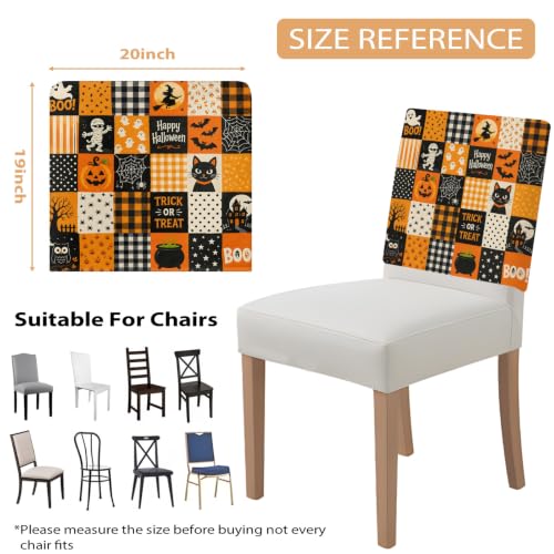 Halloween Chair Cover Set of 4 Boo Spooky Pumpkin Stretch Slipcovers Orange Black