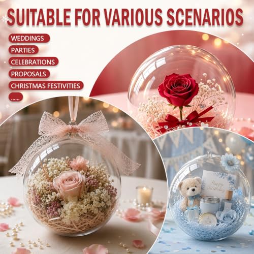 Large Clear Christmas Ornaments Balls - Fillable 6.3 Inch Jumbo Set of 4 - DIY Holiday Decor