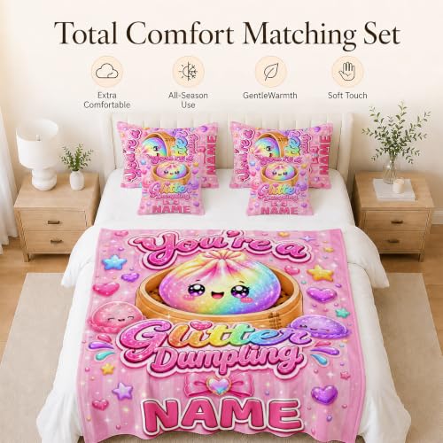 Pink Personalized Girls Dumpling Blanket - Custom Kids Throw