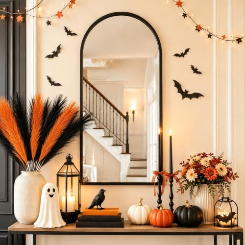 Black Orange Faux Pampas Grass Set - 17 Inch Halloween & Fall Decor, 30 Pieces