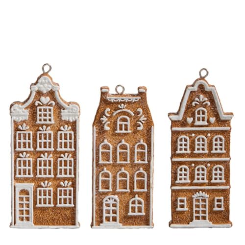 Gingerbread Village Ornaments Set of 3 - 5 Inch Holiday Christmas Decor