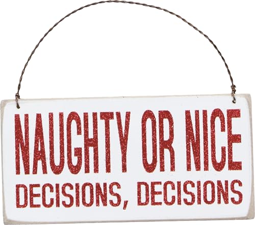 Naughty or Nice Wooden Holiday Sign - 6 x 3 Inch Christmas Decor