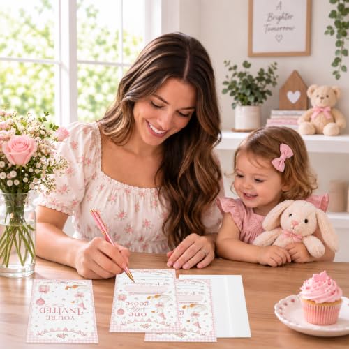 Pink Goose 1st Birthday Invitations - Silly Goose Theme, 20 Pack, 4x6 Inches, Pink Variation