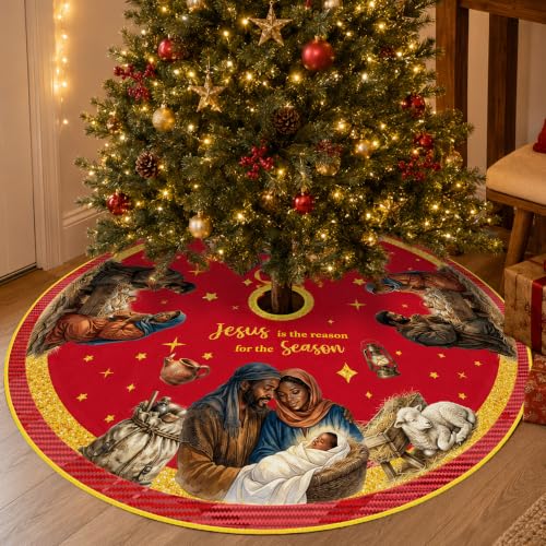 Christmas Tree Skirt 48 Inch - Jesus is the Reason Nativity Design