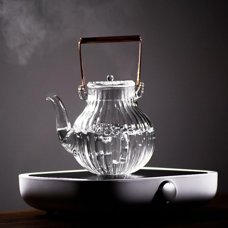 Zerodeko Elegant Glass Teapot Pot Copper Handle 800ml Tea Brewing Pot Stovetop Tea Kettle for Brew