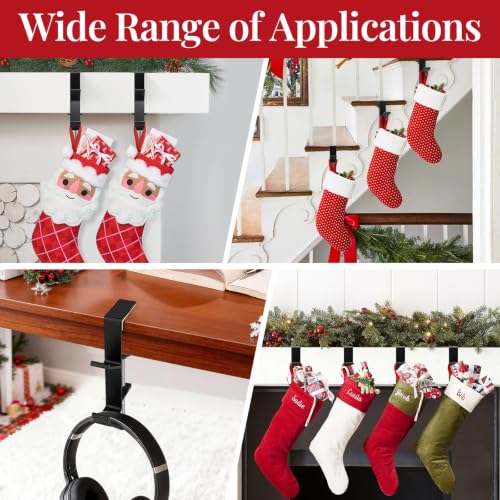 4 Pack Adjustable Stocking Holders for Mantle - XL Black, Fits 0.3-3.46 Inches
