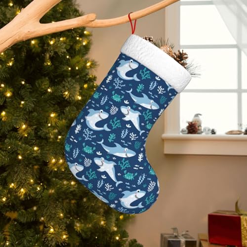 Personalized Christmas Stockings - Cute Shark Blue Kids Holiday Gift, 18 Inch