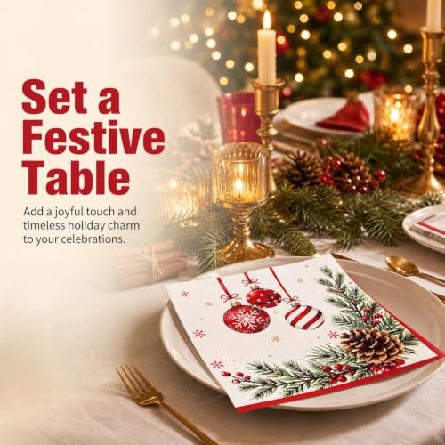 Christmas Paper Napkins 50 Pack - Festive Holiday Party Disposable Decor