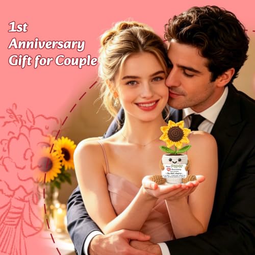 First Anniversary Gift for Her Sunflower Crochet Card - 1st Paper Wedding Keepsake