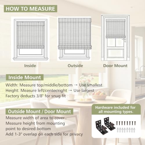 Natural Khaki Cordless Woven Wood Blinds - Blackout Bamboo Roman Shades