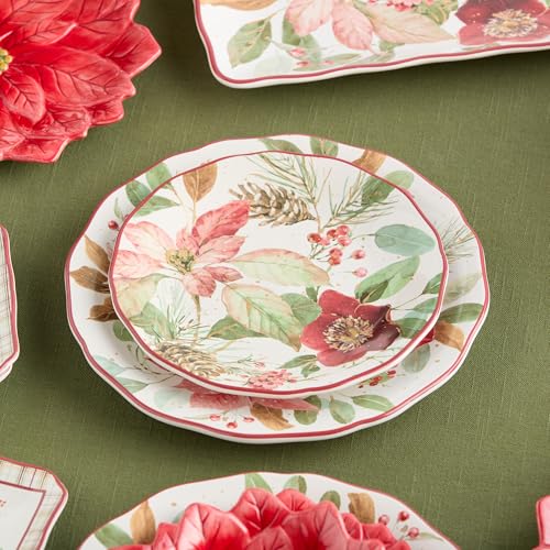 Winter Blooms Holiday Dessert Plates Set of 4 - 9 Inch Floral Tableware