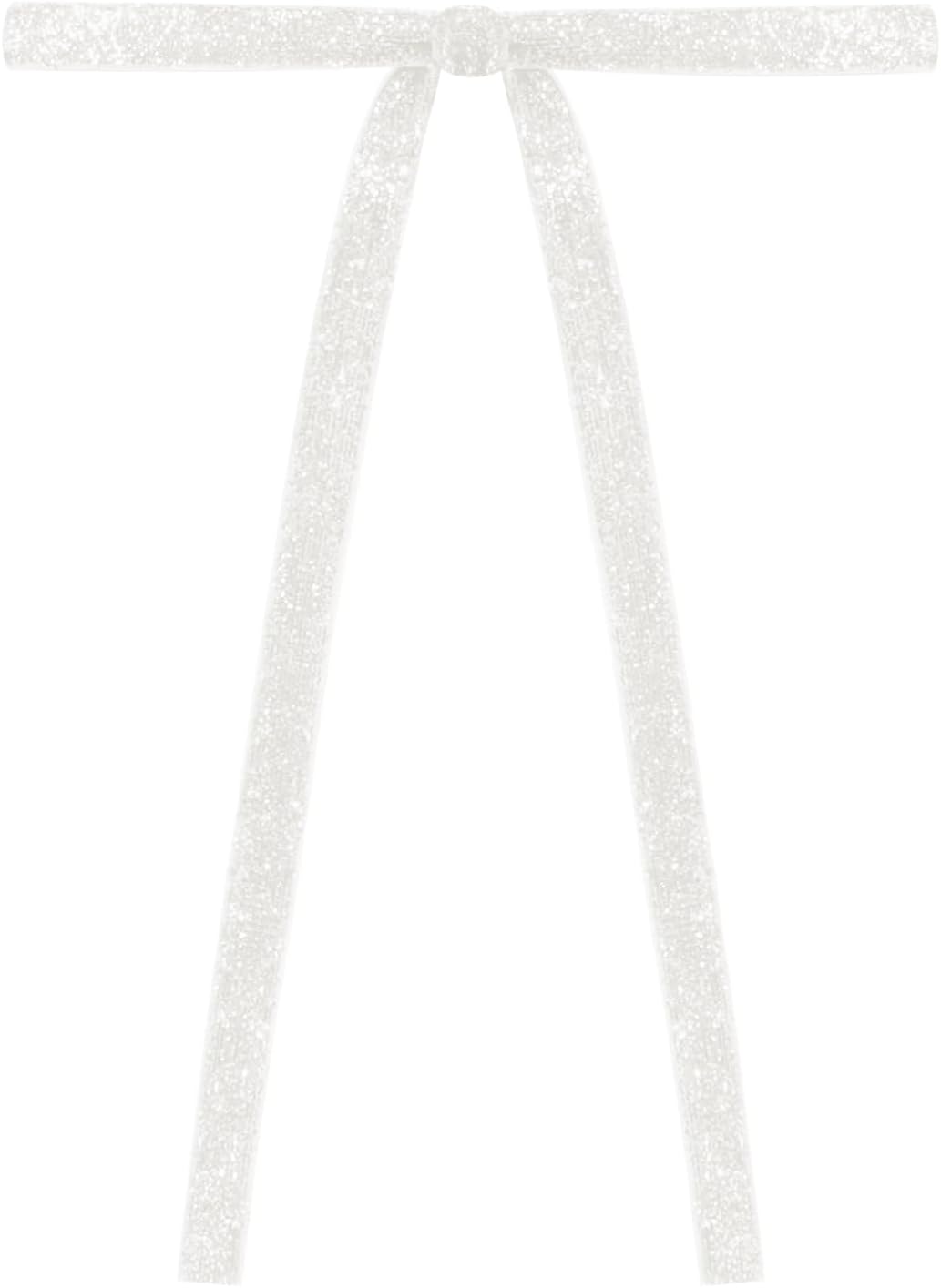 SIMISI Ribbon - 24 Pcs White Glitter Velvet Christmas Tree Bows | Sparkling Door Garland Decor (3/8'' Width, 5" x 7")
