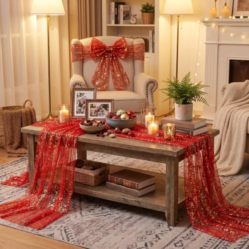 Red Gold Metallic Foil Gauze Table Cloth 57x84 Inch Rectangular Decor - Variation of THIS listing