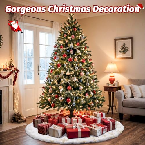 EverMerry 48 Inch White Christmas Tree Skirt with Snowflake Design